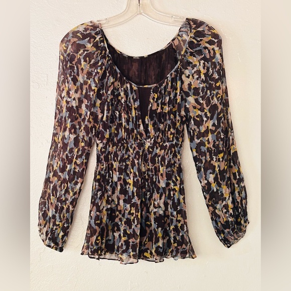 BCBGMAXAZRIA Brown Floral Print Semi Sheer Top - Picture 8 of 8